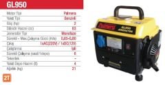 Palmera GL950 0.8 kVA İpli Benzinli Jeneratör