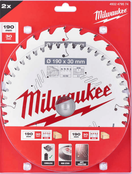Milwaukee Sunta Kesme Testeresi 190*24mm 48 Diş 2'Li 4932479574