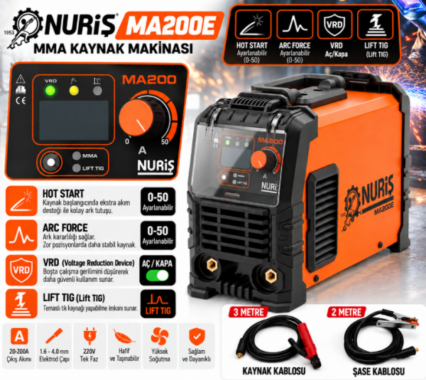 Nuriş MA200E İnverter Kaynak Makinesi 200A Yeni Ürün !!!