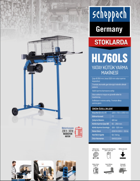 Scheppach  HL760 Yatay Kütük Yarma Makinesi (Hediyeli)