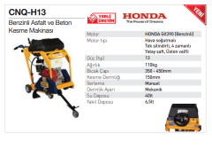 Factor CNQ-H13 Hp Benzinli Asfalt ve Beton Kesme Makinesi