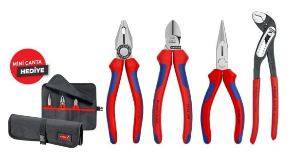 KNIPEX 00 19 56 SET ( PENSE, KARGABURUN,YAN KESKİ, FORT PENSE )