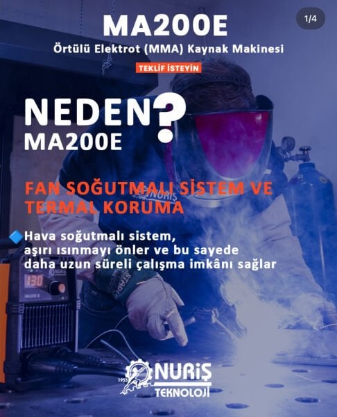 Nuriş MA200E 200 A İnverter Kaynak Makinesi (Hediyeli)