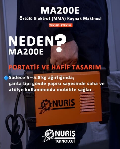 Nuriş MA200E 200 A İnverter Kaynak Makinesi (Hediyeli)