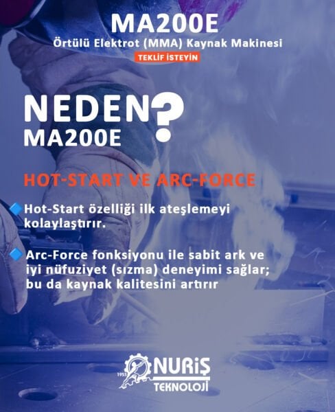 Nuriş MA200E 200 A İnverter Kaynak Makinesi (Hediyeli)