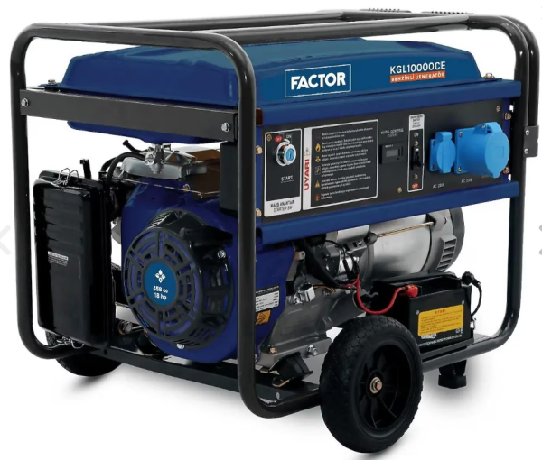 FACTOR KGL 10000 CE Marşlı 10 kVA Monofaze Benzinli Jeneratör
