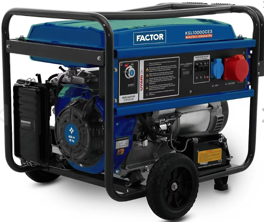 FACTOR KGL 10000 CE3 Benzinli Jeneratör 10 kVA Marşlı ve İpli Trifaze