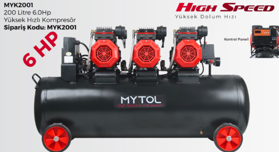 MYTOL  200 Litre Yüksek Hızlı  Kopmresör MYK2001
