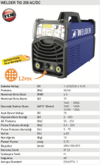 Welder Tig 200 AC/DC Pulse Kaynak Makinası