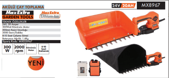 Max Extra Akülü Çay Toplama Makinesi 24V 20A Li-ion MX 8967