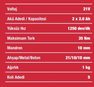 ATTLAS ATB 21 BLPD  21 V 2 Ah Akülü Darbeli Matkap