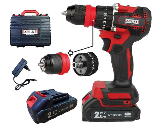 ATTLAS Atb 21 BLPDX-202c 2 x 2.0 Ah Çift Akülü Kömürsüz Darbeli Matkap