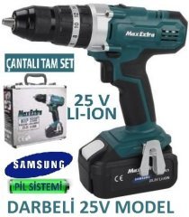 Max Extra MXP2520D Samsung Pil Akülü Darbeli Matkap 25,2V(Alüminyum Çantalı)