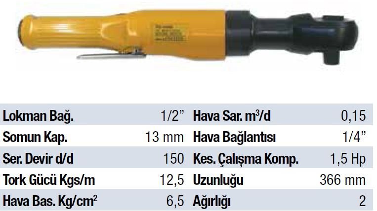 MTR 1/2'' Havalı Cırcır Kol UT 5054