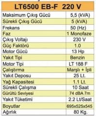 Lutian LT6500EN-4 5.5 kVA Benzinli Monofaze Jeneratör